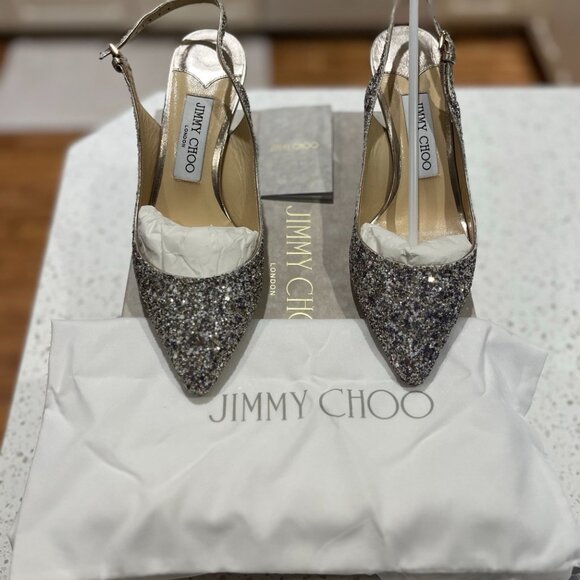 Jimmy Choo Erin 60 Glitter Platinum Pumps - Picture 4 of 8